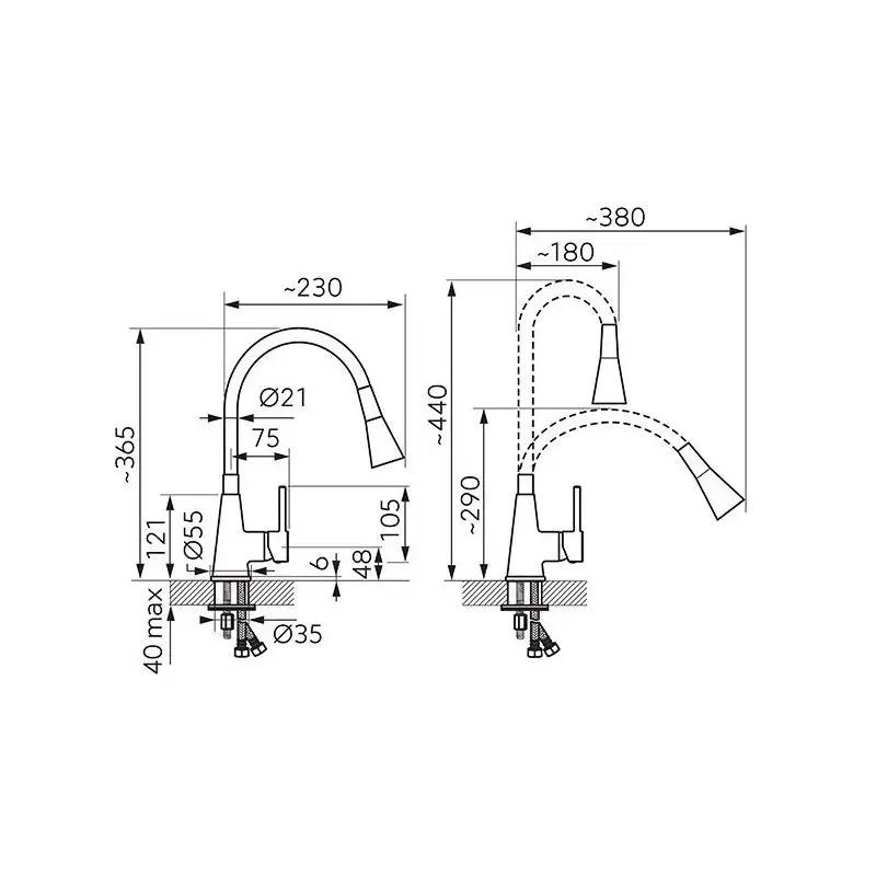 FERRO Bateria zlewozmywakowa Zumba II czarna wylewka, 2-Funkcyjna, chrom