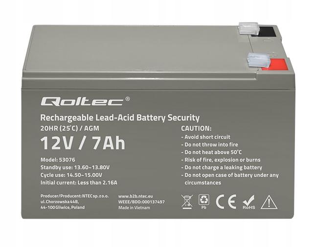 QOLTEC Akumulator AGM 12V 7Ah max. 105A Security