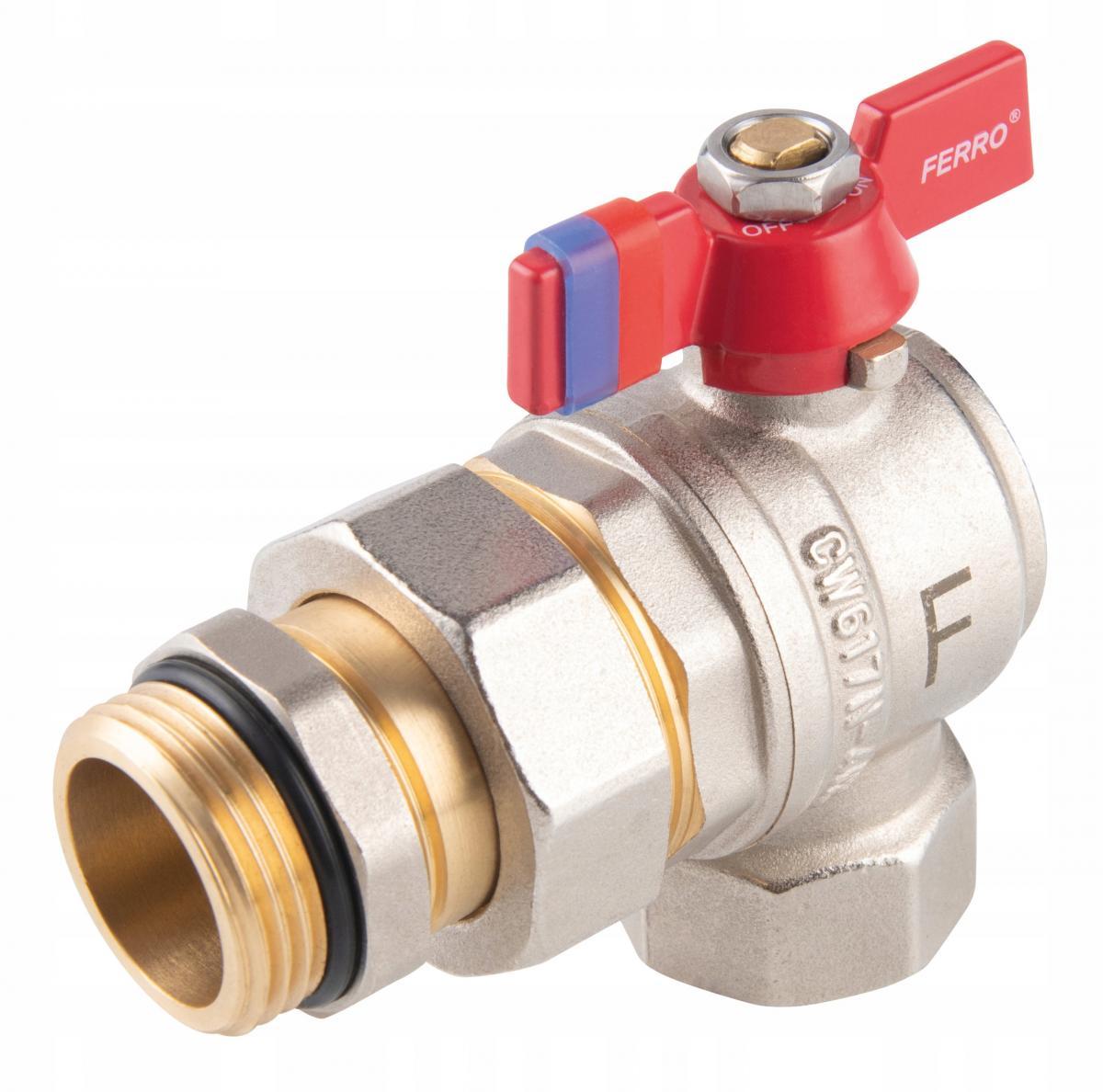 Zawór kulowy kątowy nakrętno-wkrętny z motylkiem, ze śrubunkiem, 1, F-Power