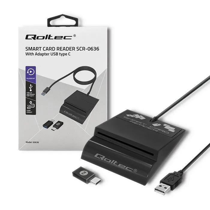 QOLTEC Inteligentny czytnik chipowych kart ID SCR-0636, USB typu C, 50636