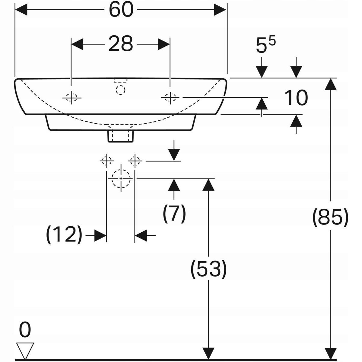 Umywalka Selnova Square B60 cm, H18 cm, T46 cm, z przelewem, z otworem na b