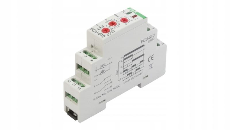 Przekaźnik czasowy PCU-510DUO, napięcie zasilania 230VAC, 24VAC/DC, 2×NO/NC