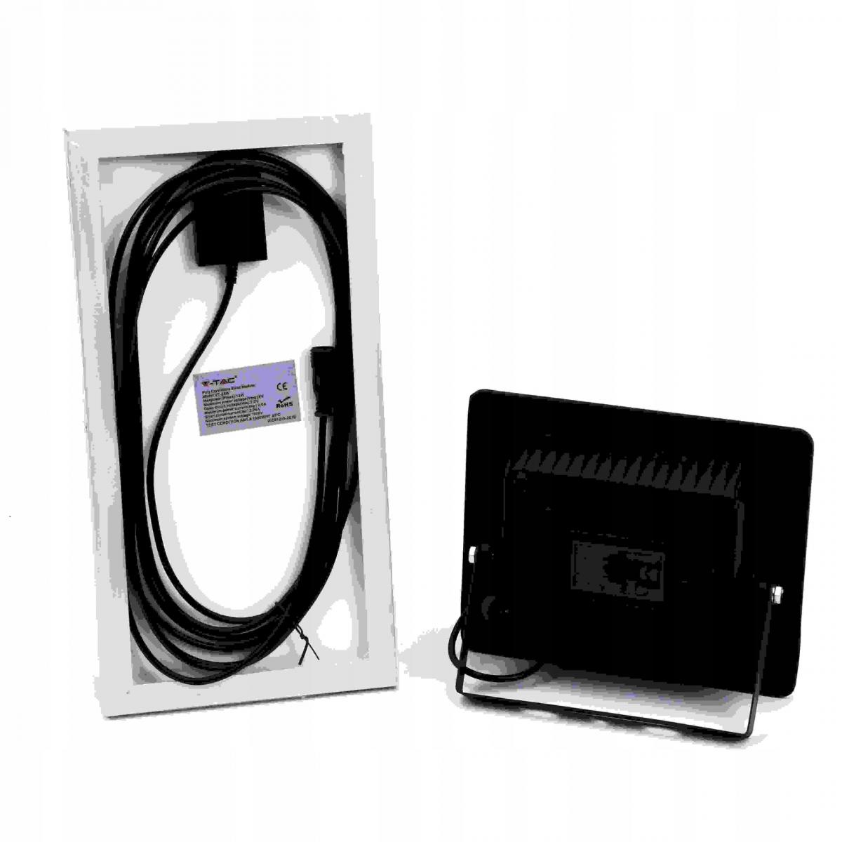 Projektor LED Solarny V-TAC 12W Czarny IP65, Pilot, Timer VT-25W 4000K 550l