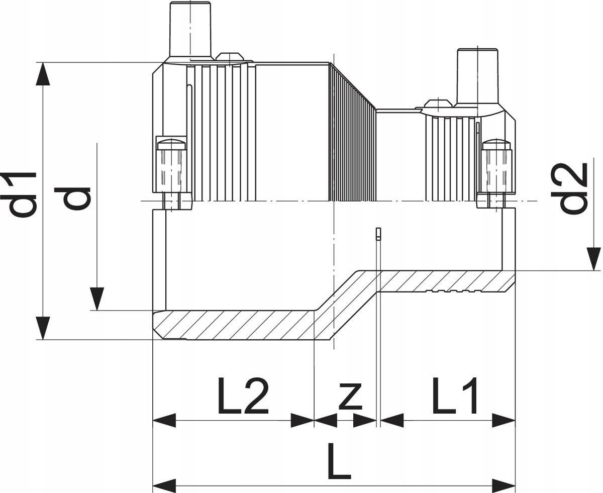 Redukcja elektrooporowa DN63X40 PE100, SDR11, PN10 gaz/PN16 woda
