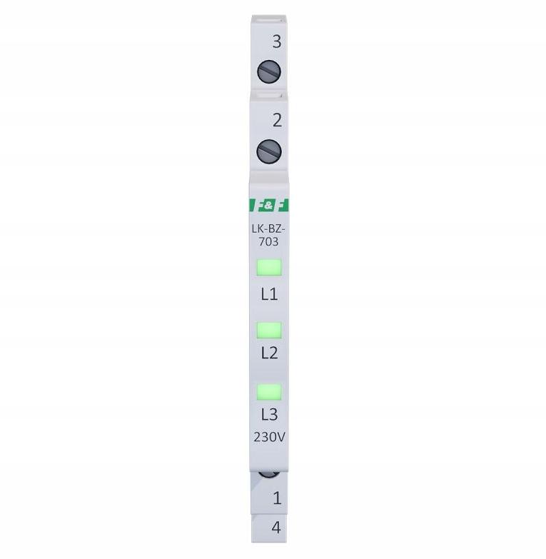 Lampka kontrolna zasilania z zabezpieczeniem LK-BZ-703G 1/3S 3X230V 3xLED Z
