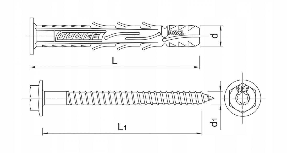 FF1 Kołek ramowy poliamidowy 10x240 mm z kołnierzem, Wkręt ocynk galwaniczn