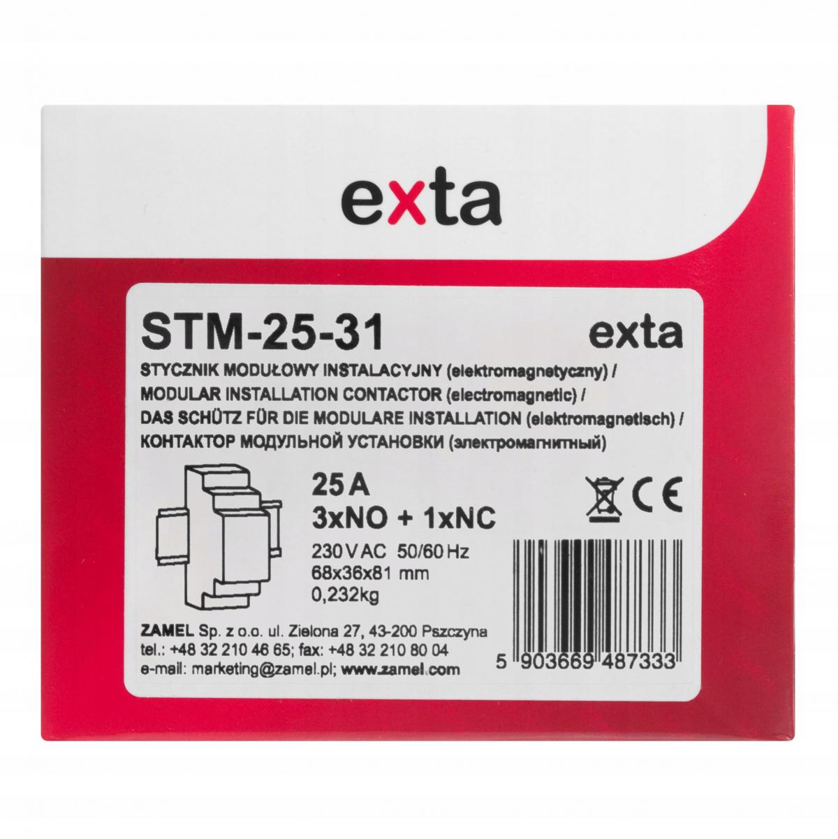 ZAMEL Stycznik modułowy instalacyjny 25A, 3xNO + 1xNC, 230V AC STM-25-31