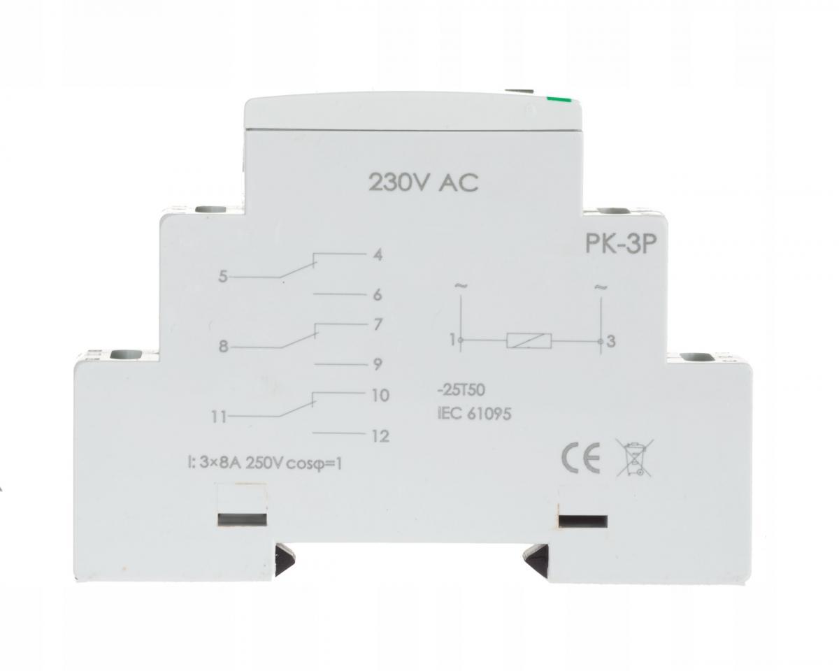 F&F Przekaźnik elektromagnetyczny PK-3P 230V AC, styk: 3P I=3x8A, 1 moduł