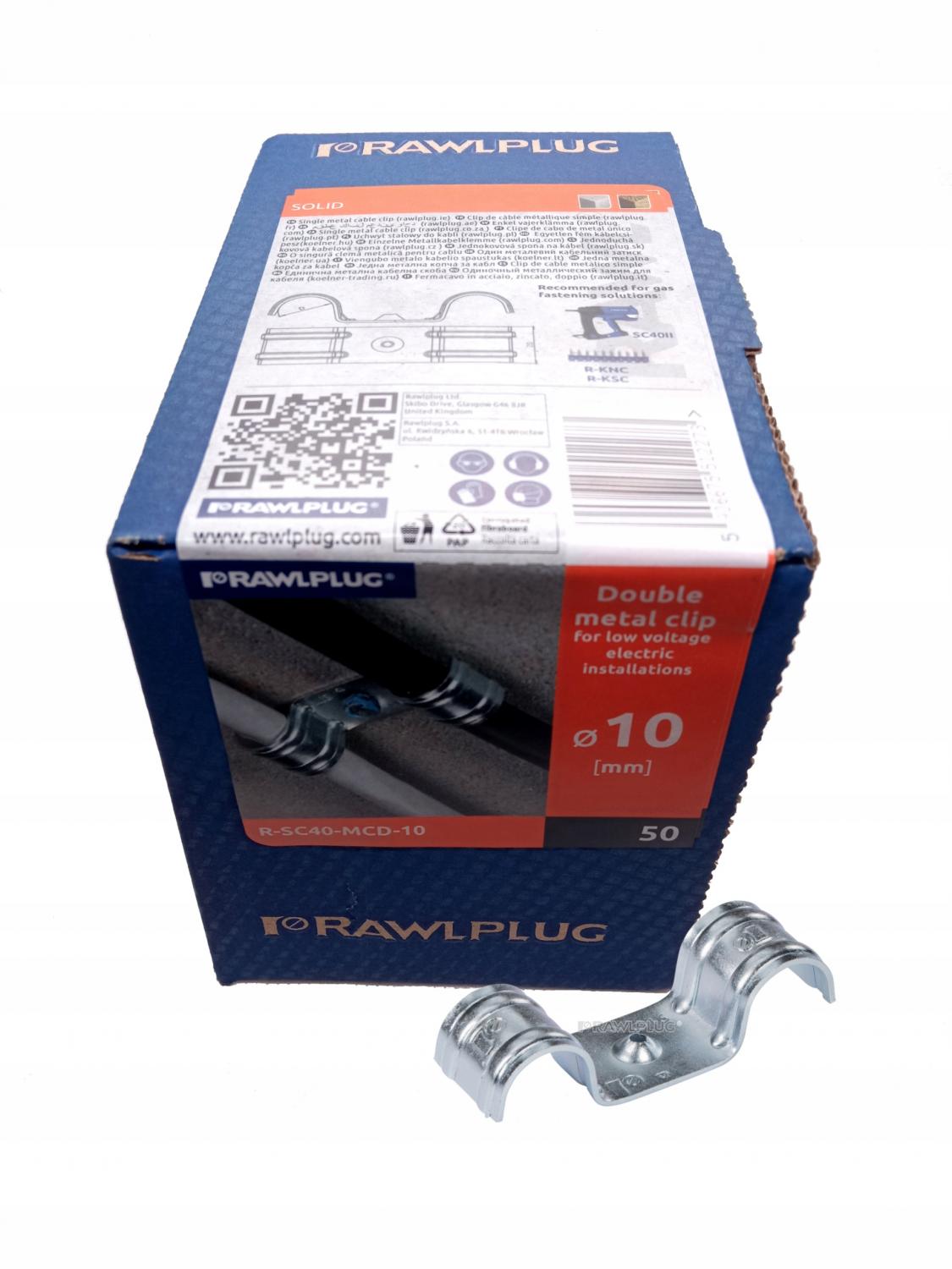 RAWLPLUG Uchwyt stalowy do kabli, ocynkowany, podwójny, średnica 10 mm
