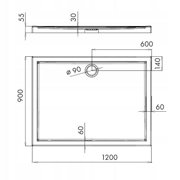 Brodzik kompozytowy Stabilsound Plus 90x120x5 / 3 cm prostokątny Corrina
