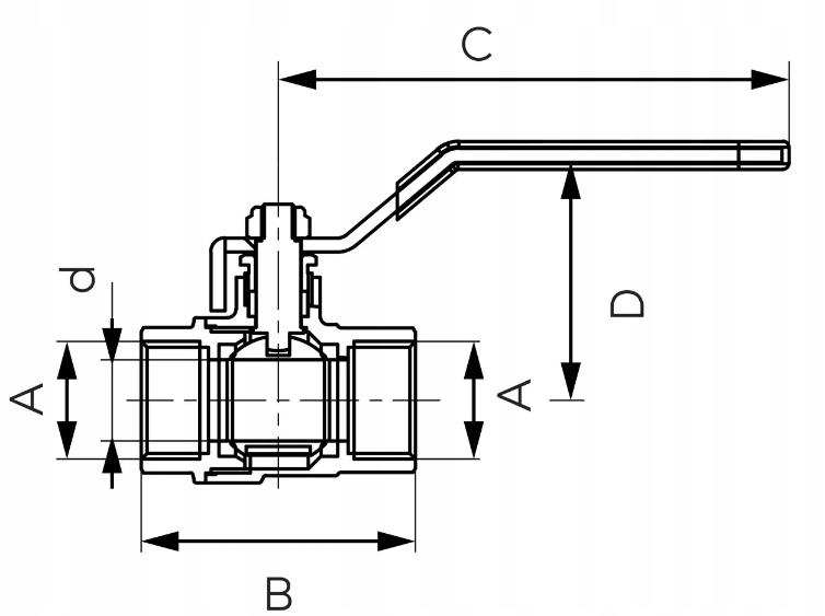 Kurek kulowy nakrętno-nakrętny z dźwignią, 1 1/2, F-Comfort