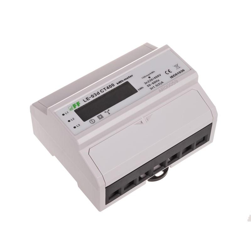 Licznik energii elektrycznej LE-03d CT-400 - trójfaz., wyświetlacz LCD, kl.