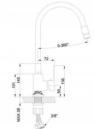 INVENA BATERIA ZLEWOZMYW KSANTI Z RUCHOMĄ, 2F WYLEWKA, CZARNY