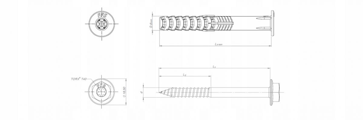 FFS Kołek ramowy poliamidowy z krótką strefą rozporu z kołnierzem 10x100mm