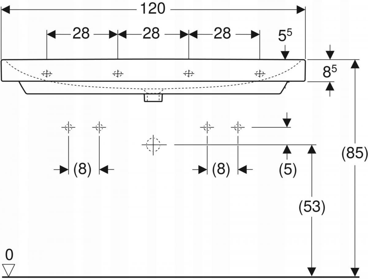 Umywalka Smyle Square B120 cm, H16.5 cm, T48 cm, z przelewem, z dwoma otwor