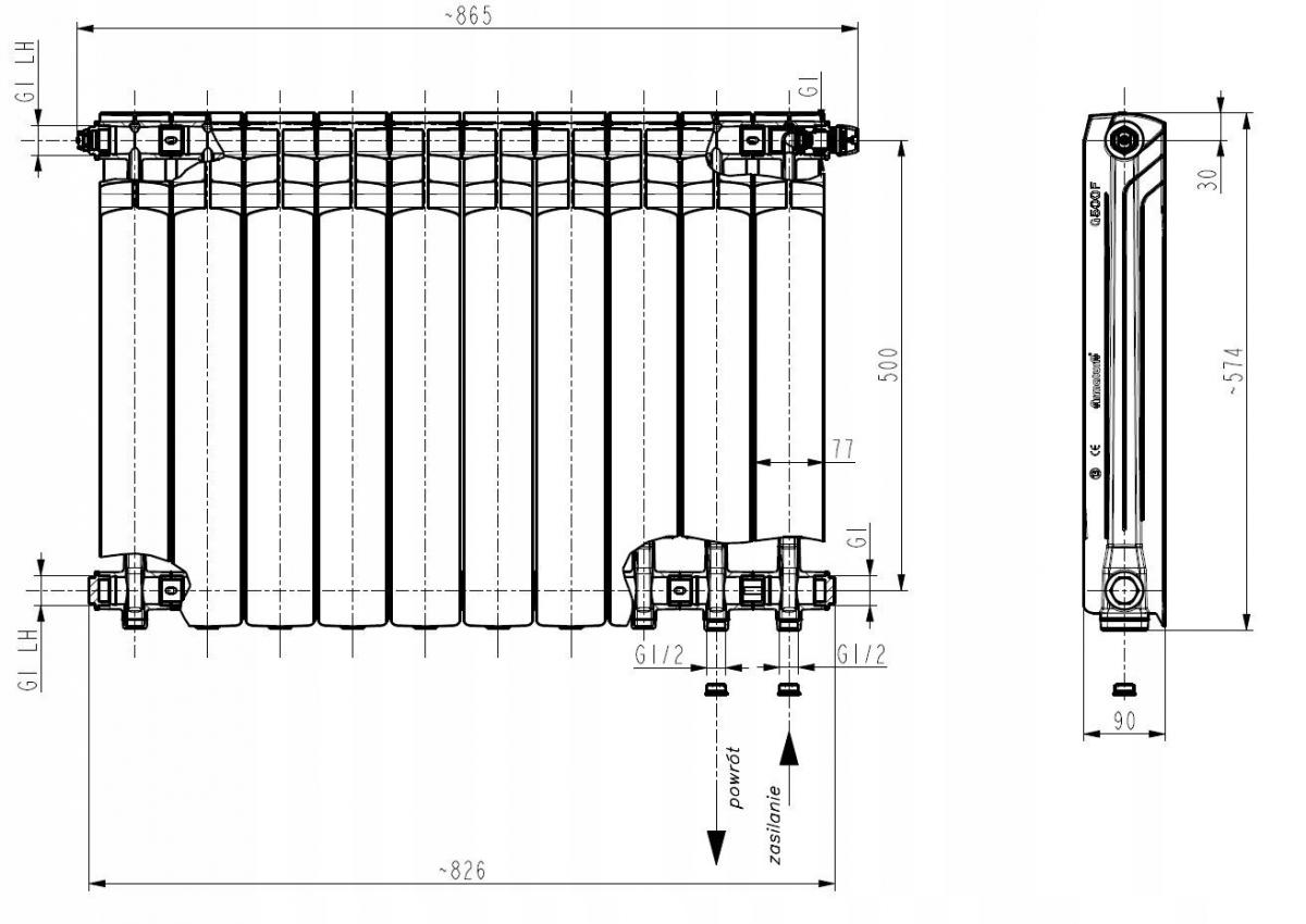 Grzejnik G 500 F 1120 W 805 x 573 x 90 mm