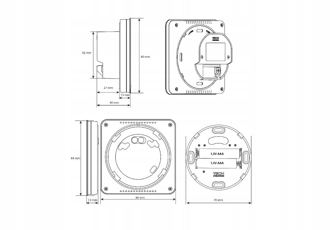 Regulator pokojowy dwustanowy podtynkowy, przewodowy TECH ST-297 v3
