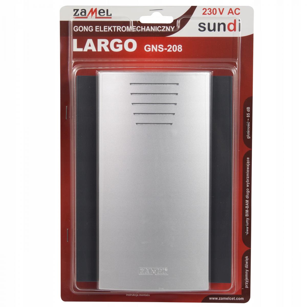 ZAMEL Gong dwutonowy elektromechaniczny Largo, GNS-208 230V, czarno-srebrny