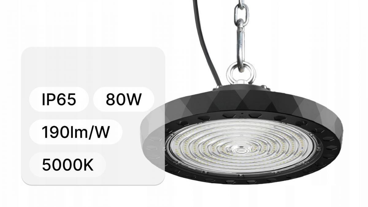 Lampa LED Highbay Twist, 80W, 190lm/W, 5000K, CRI>70, regulowany kąt 60-90-