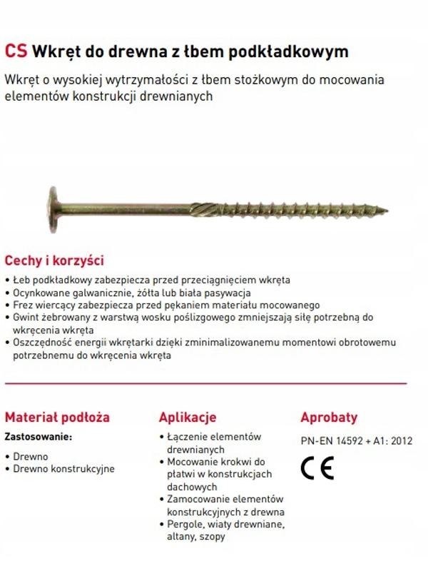 CS Wkręt konstrukcyjny do drewna 8,0x180mm łeb podkładkowy, TX [OP 50]