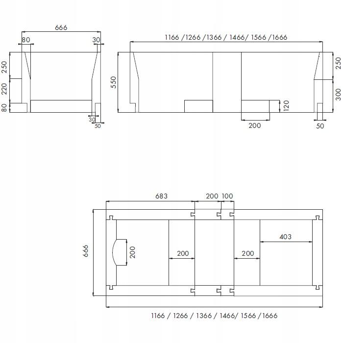 Nośnik do wanien prostokątnych 1.028-LED Stabilsound LED120-170x70x61cm
