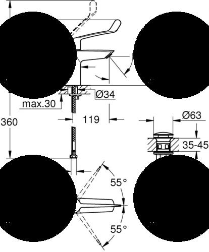 Bateria umywalkowa Grohe Eurosmart jednouchwytowa, rozmiar S, chrom, regula