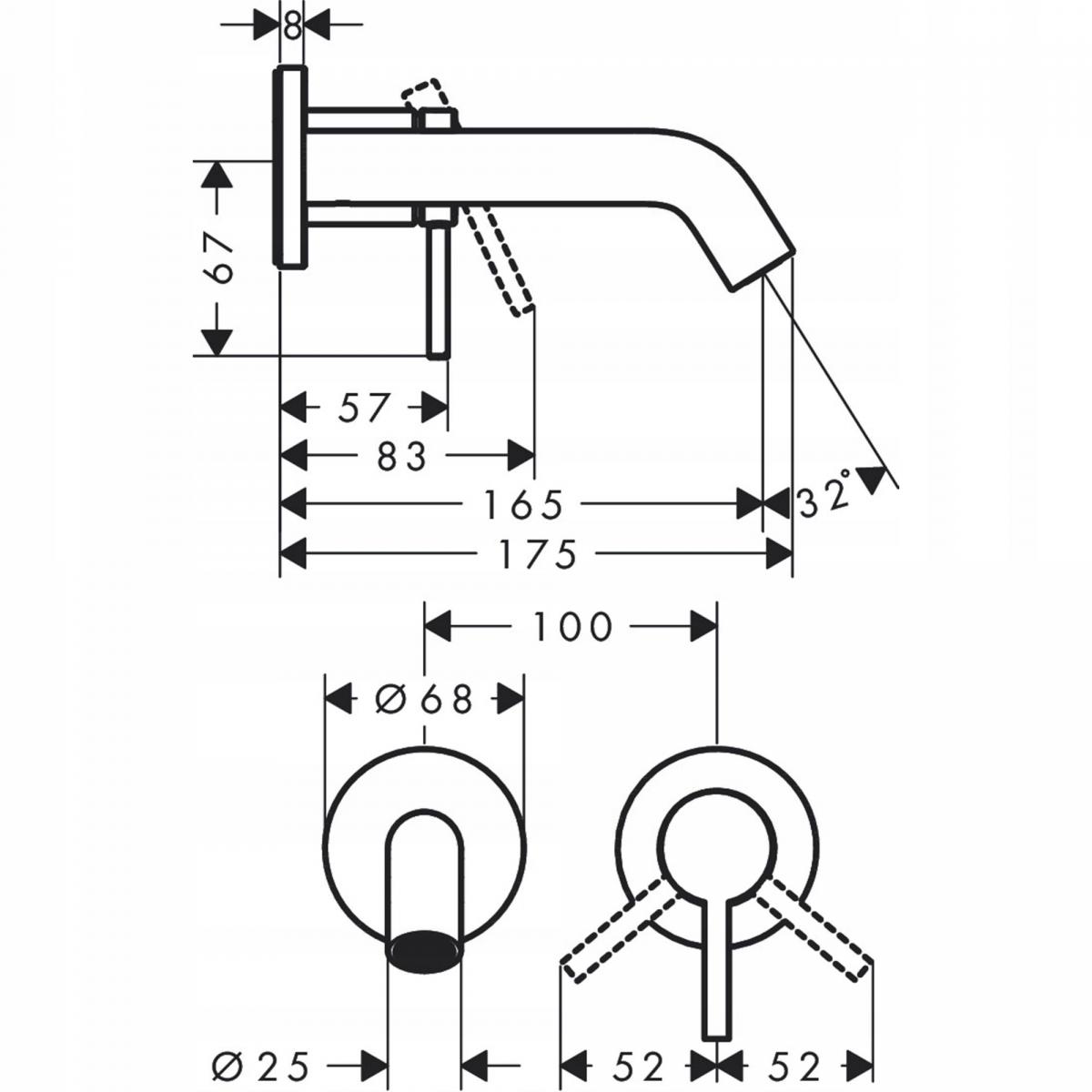 Bateria umywalkowa podtynkowa Hansgrohe Tecturis S srebrny