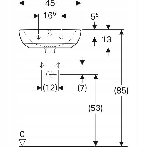 Umywalka kompaktowa Selnova B45 cm, H17 cm, T37 cm, z przelewem, z otworem