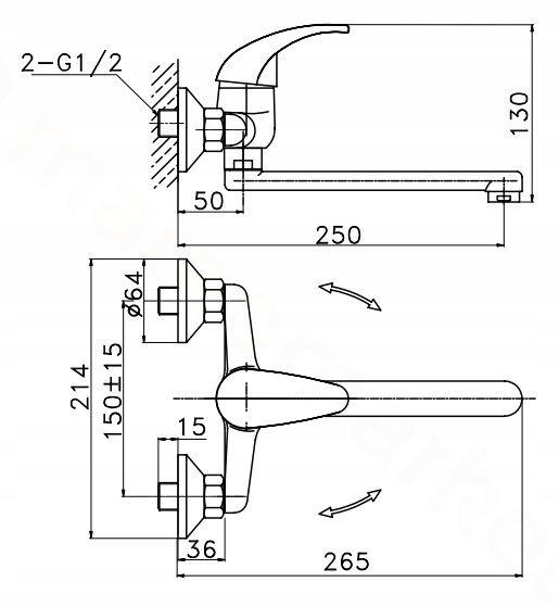Bateria kuchenna Alba ścienna dwuotworowa chrom