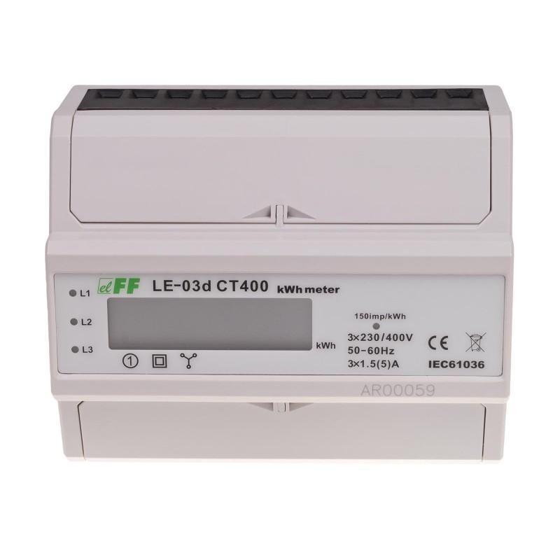 Licznik energii elektrycznej LE-03d CT-400 - trójfaz., wyświetlacz LCD, kl.