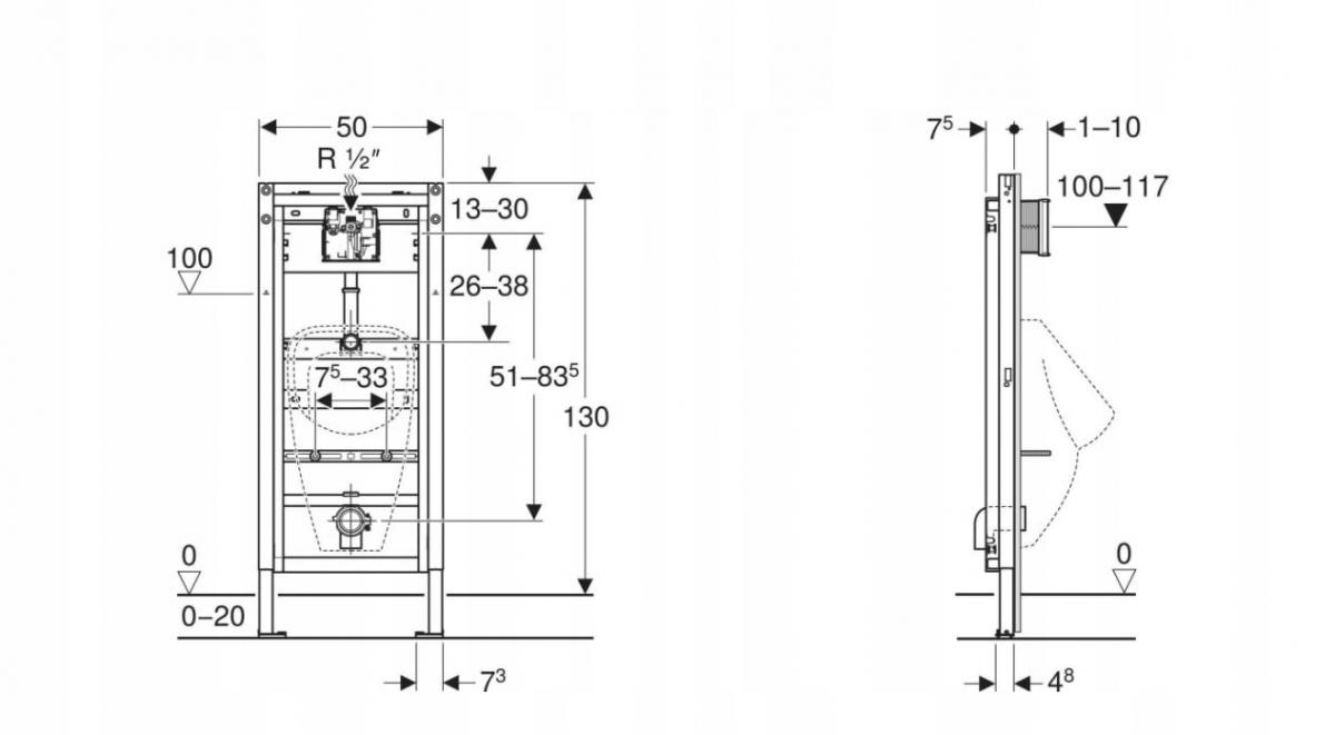 Stelaż do pisuaru uniwersalny GEBERIT Duofix Basic 500 x 48 x 1300