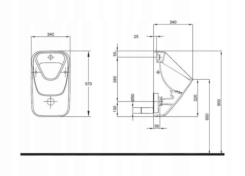 GEBERIT Pisuar ceramiczny GEBERIT ALIVIO 34 x 34 x 57 cm biały