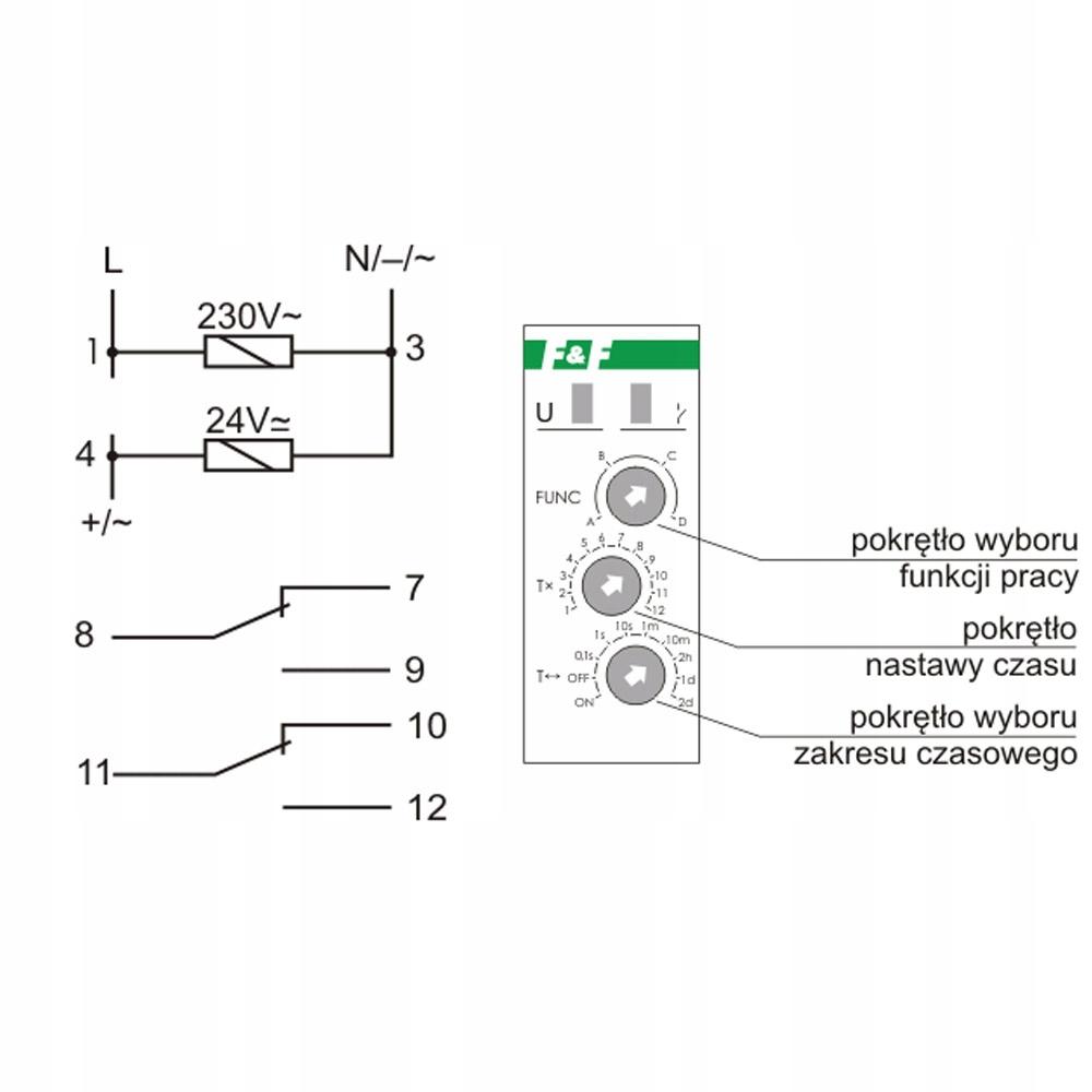Przekaźnik czasowy PCU-510DUO, napięcie zasilania 230VAC, 24VAC/DC, 2×NO/NC