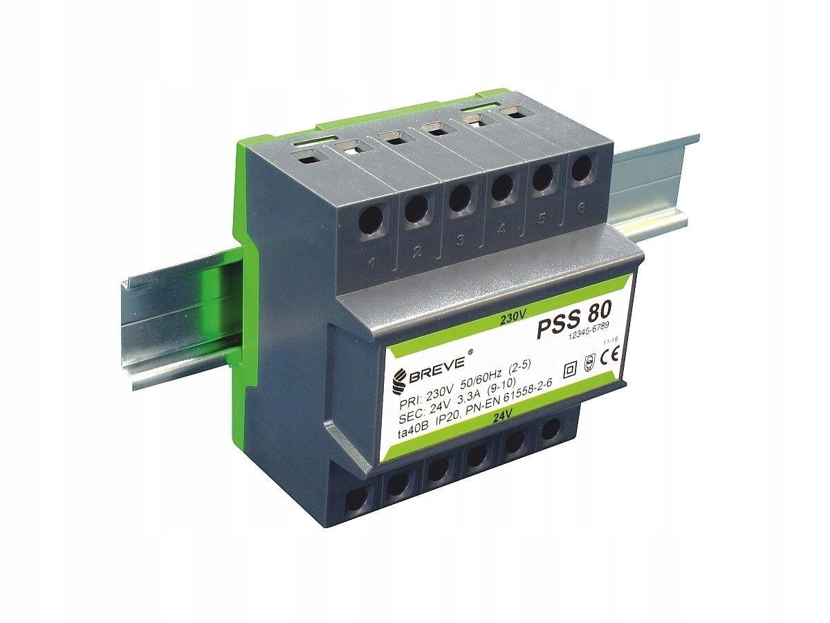 Transformator jednofazowy PSS 80N 230/24V IP30 na szynę DIN TH-35 w obudowi