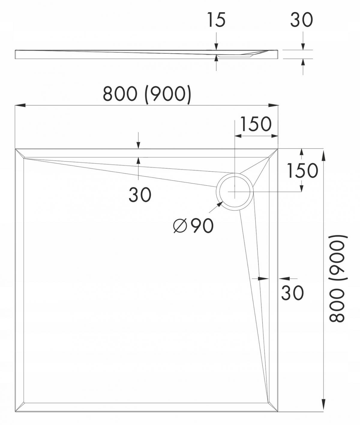 SCHEDPOL Brodzik kompozytowy Etrusco Stabilsound Plus 90x90x3 cm kwadratowy
