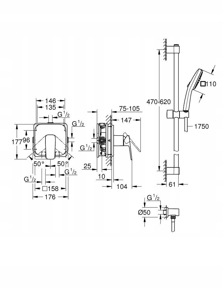 GROHE Bateria prysznicowa CUBEO podtynkowa z zestawem prysznicowym chrom