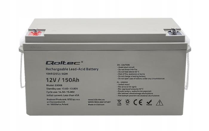 QOLTEC Akumulator AGM 12V 150Ah max. 2250A