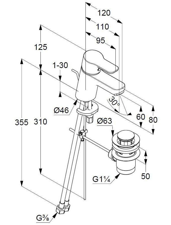 Bateria umywalkowa KLUDI PURE&EASY 70 1-uchwytowa mosiężna DN 15 chrom