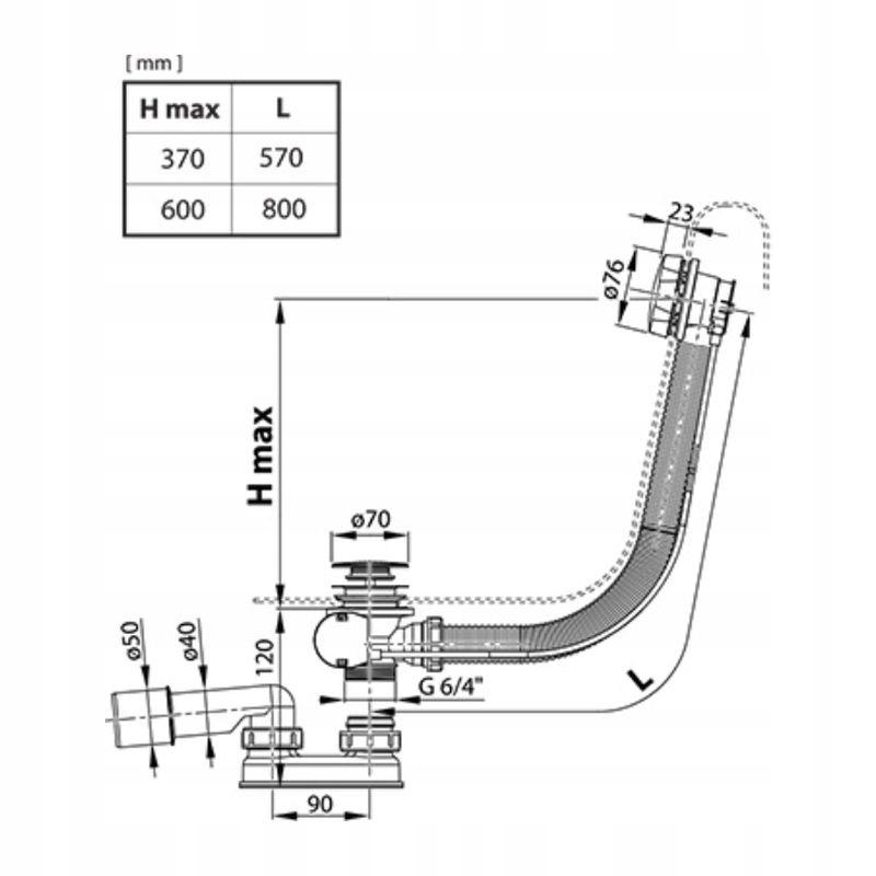ALCADRAIN Syfon wannowy ALCA z korkiem automatycznym czarny-mat