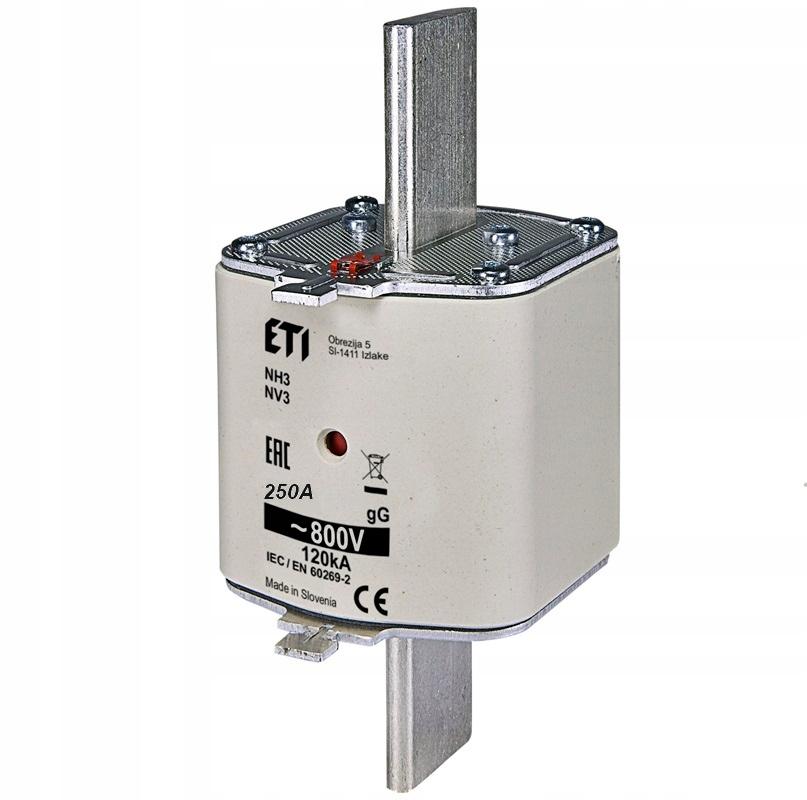 ETI Wkładka topikowa zwłoczna - 800 V - KOMBI NH3 GG 250A/800V