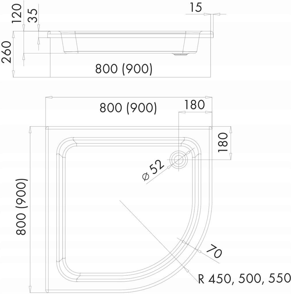 SCHEDPOL Brodzik akryl Grawello z podbudową Stabilsound Plus 80x80 półokrąg