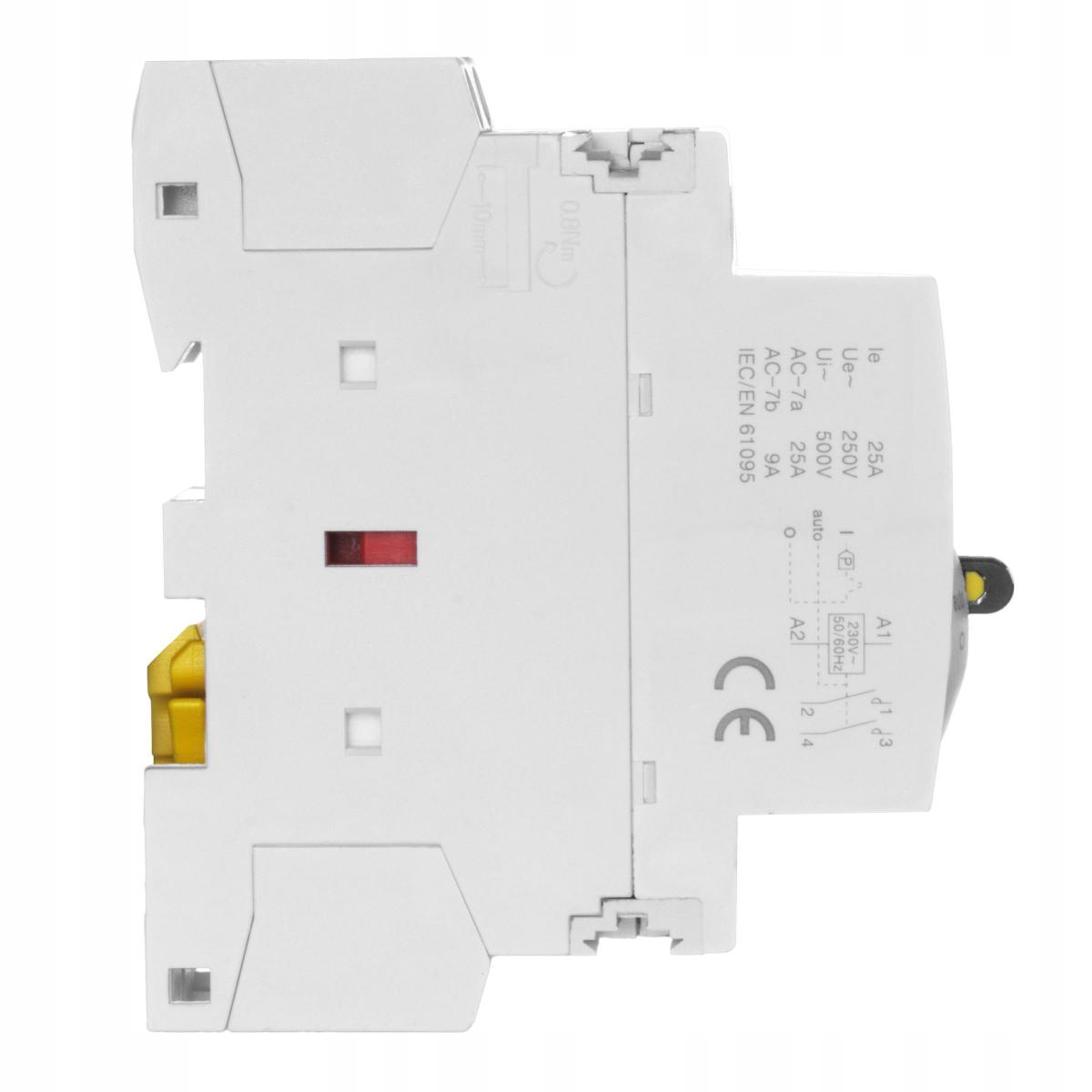 Stycznik modułowy ze sterowaniem ręcznym, instalacyjny 25A, 2xNO, 230V AC S