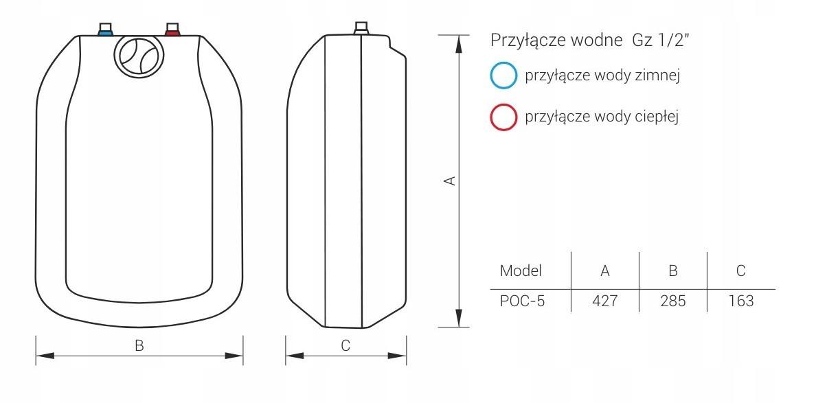 Podgrzewacz elektryczny pojemn ciśń podumywalkowy 5l 2 kW KOSPEL LUNA INOX