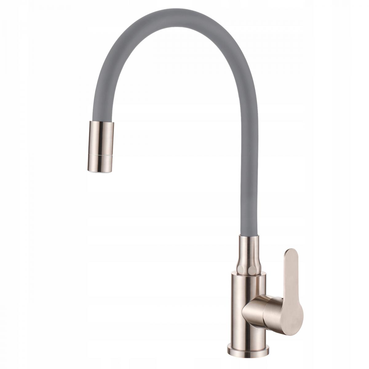INVENA BATERIA ZLEWOZMYW KSANTI INOX Z RUCHOMĄ 2F WYLEWKĄ INOX/SZARA