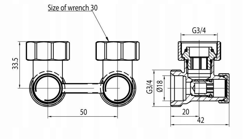 Podwójny zawór przyłączeniowy kątowy odcinający FUSION 3 do grzejnika