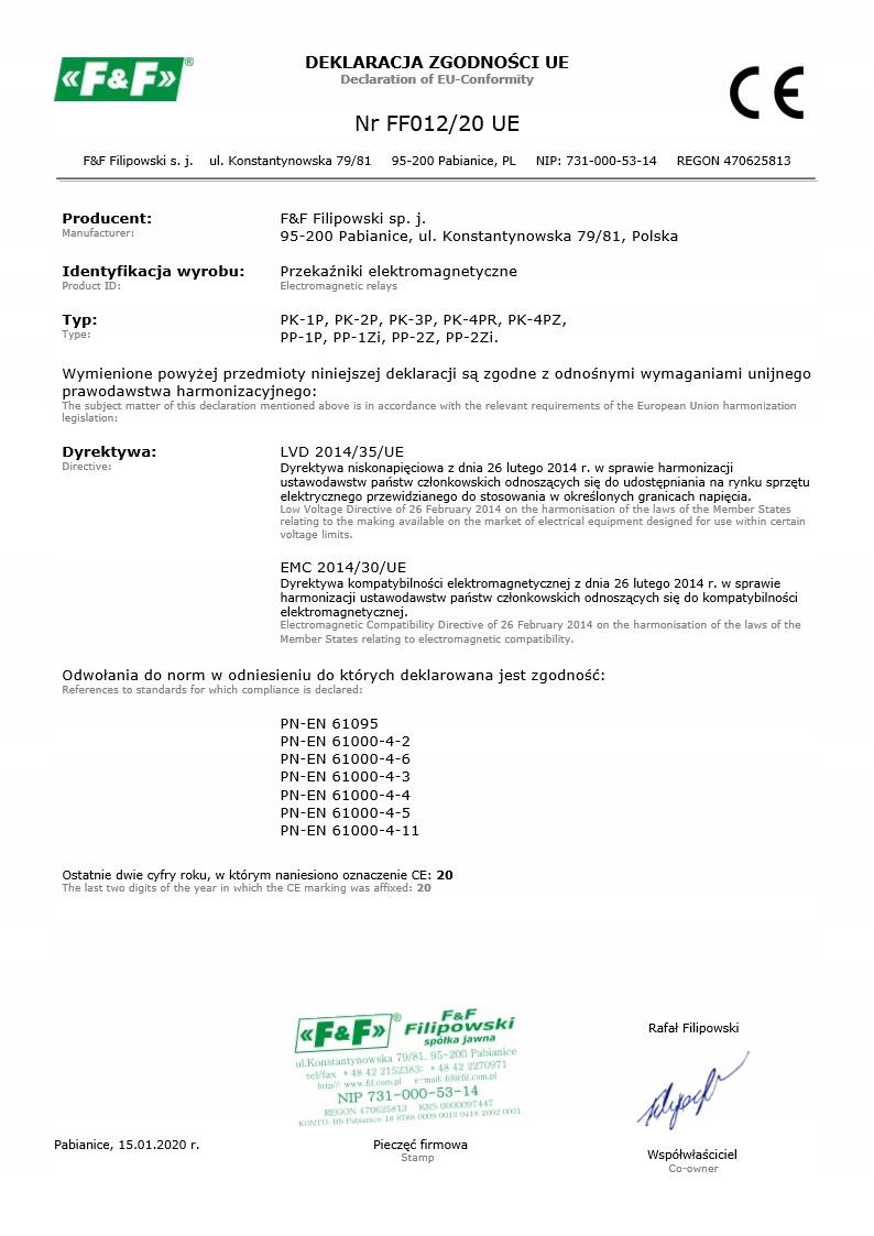 Przekaźnik elektromagnetyczny PK-4PZ 48V 48V AC/DC styk: 2P I=2x8A 2Z I=2x8