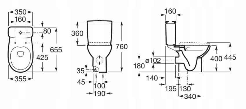 ROCA VICTORIA Miska WC do kompaktu Rimless 65,5 cm, o/poziomy