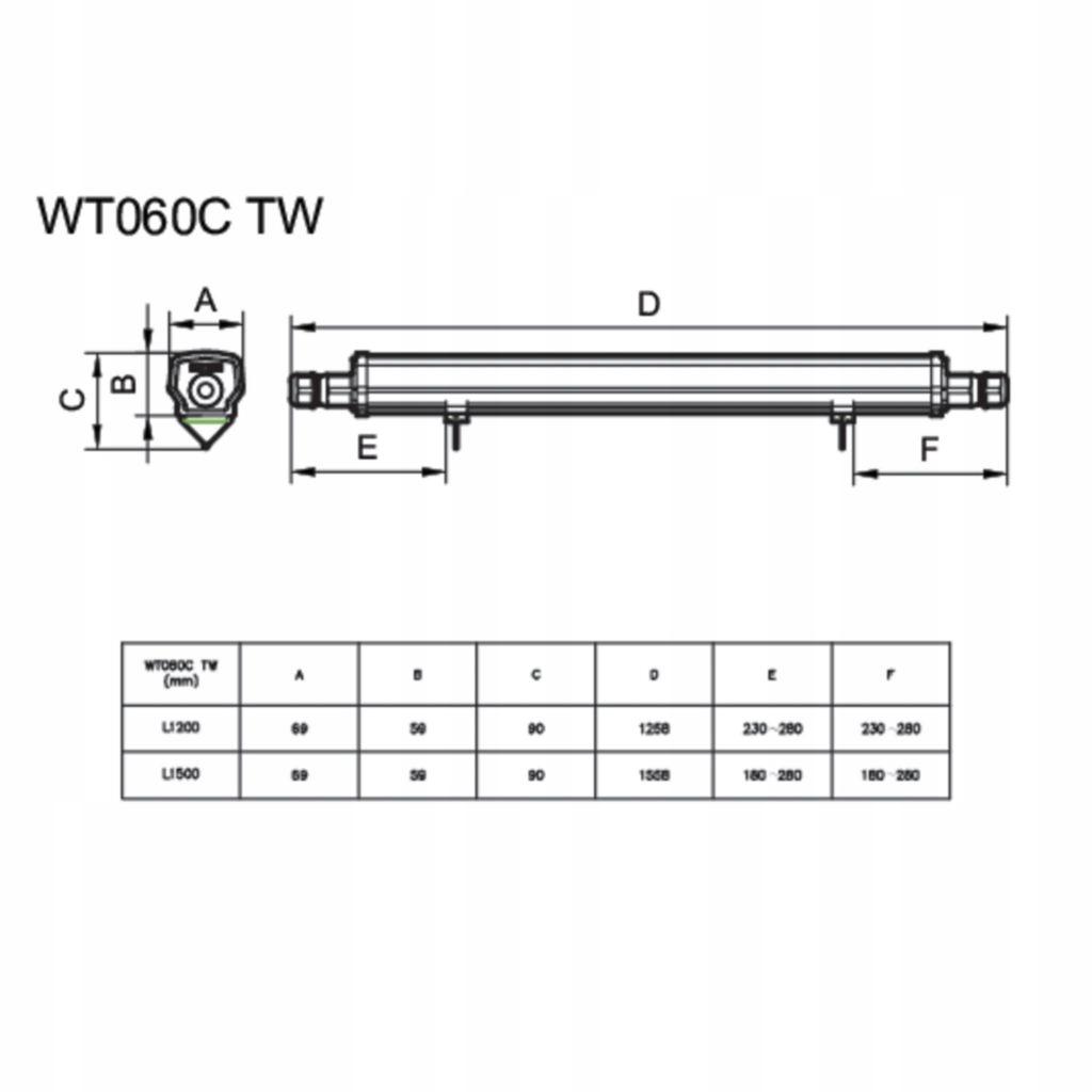 Oprawa hermetyczna WT060C LED56S/840 PSU TW1 L1500mm 5600lm przelotowa