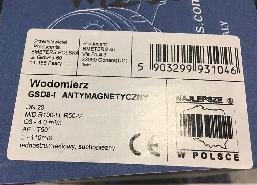 Wodomierz jednostrumieniowy suchobieżny antymagnetyczny, typu GSD8-I,Tmax:5