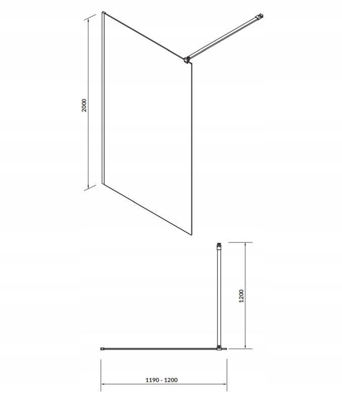 Kabina prysznicowa Walk-In Mille czarna 120 x 200 szkło transparentne